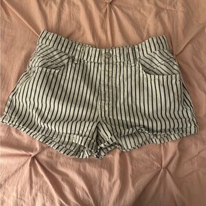 We The Free High Waist Striped Shorts - Blue and White